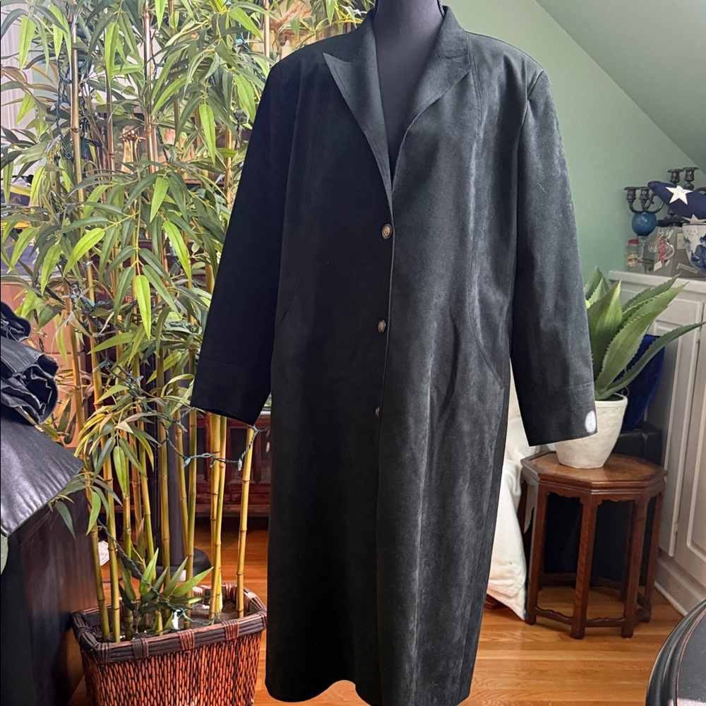Elegant Ultra Suede Black Long Coat